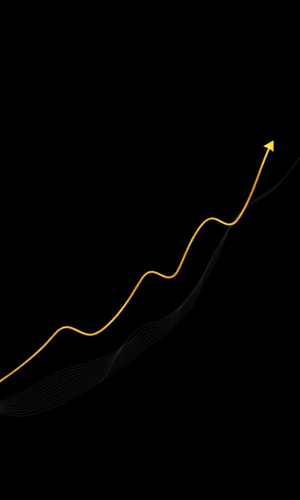 Rising gold multiplier curve on a black background